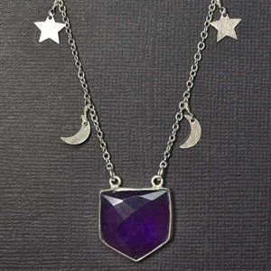 Amethyst Pentagon Pendant on Moon and Star Chain